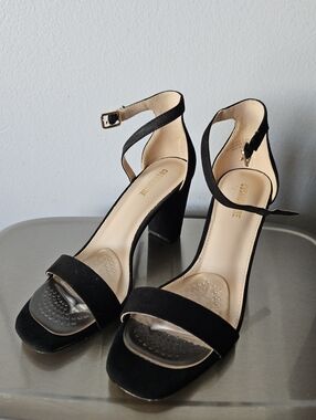 Cusionaire Black Suede Ankle-Strap Block Heel Sandals